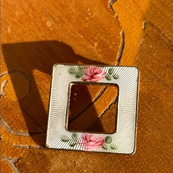 Vintage Guilloché Enamel Rose Square Brooch Pin - Picture 5 of 5